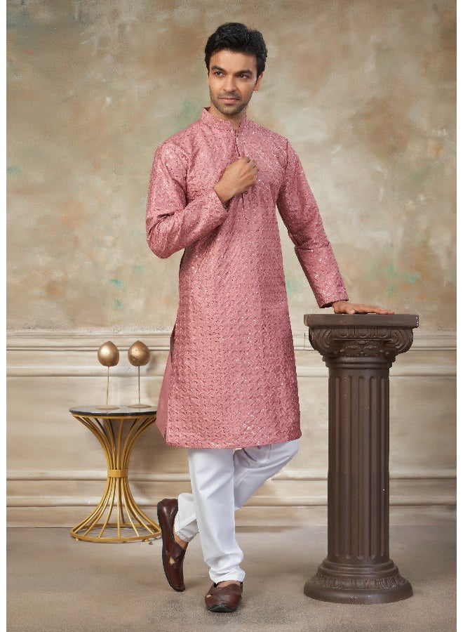 OUTLUK Pink Cotton Kurta Pajama for Men - Image 1